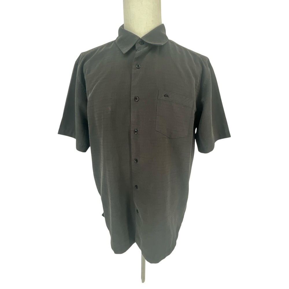 Quiksilver Waterman Mens Large Charcoal Grey Grid Short Sleeve Shirt Casual